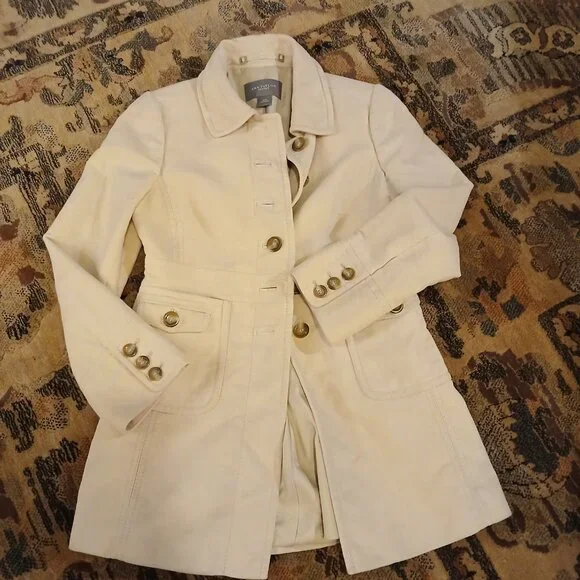 ANN TAYLOR Golden Tan/Cream Single-Breast Peacoat XSP - EUC - Picture 12 of 14